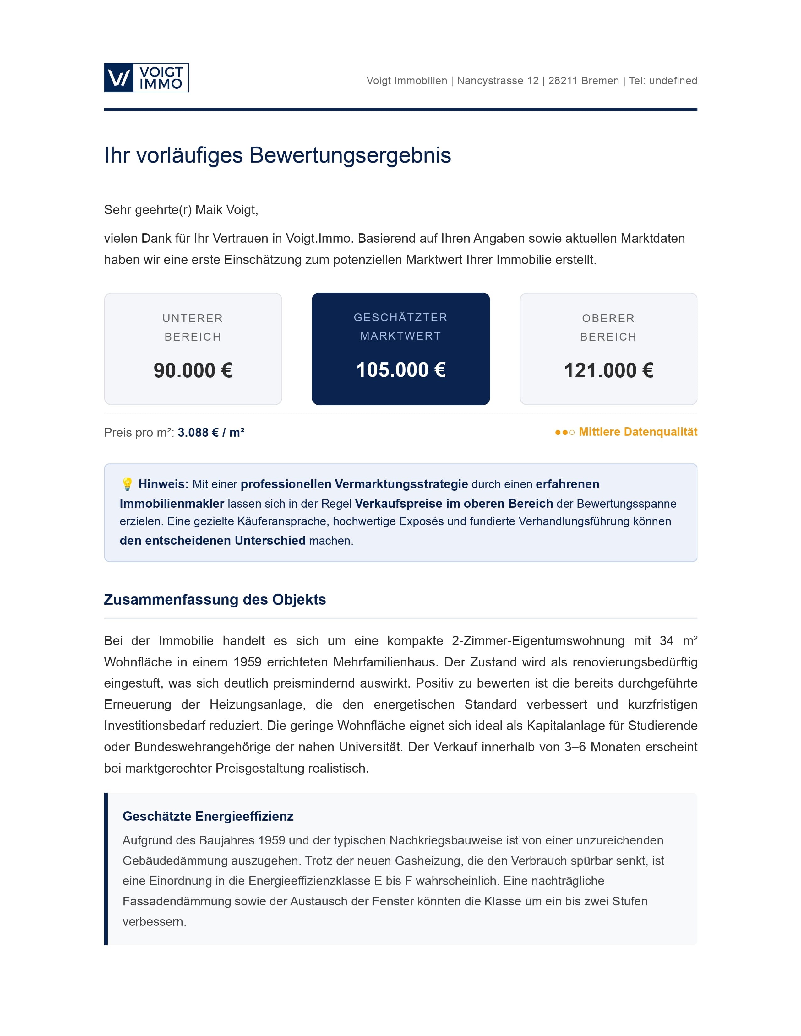 Beispiel Bewertungsergebnis